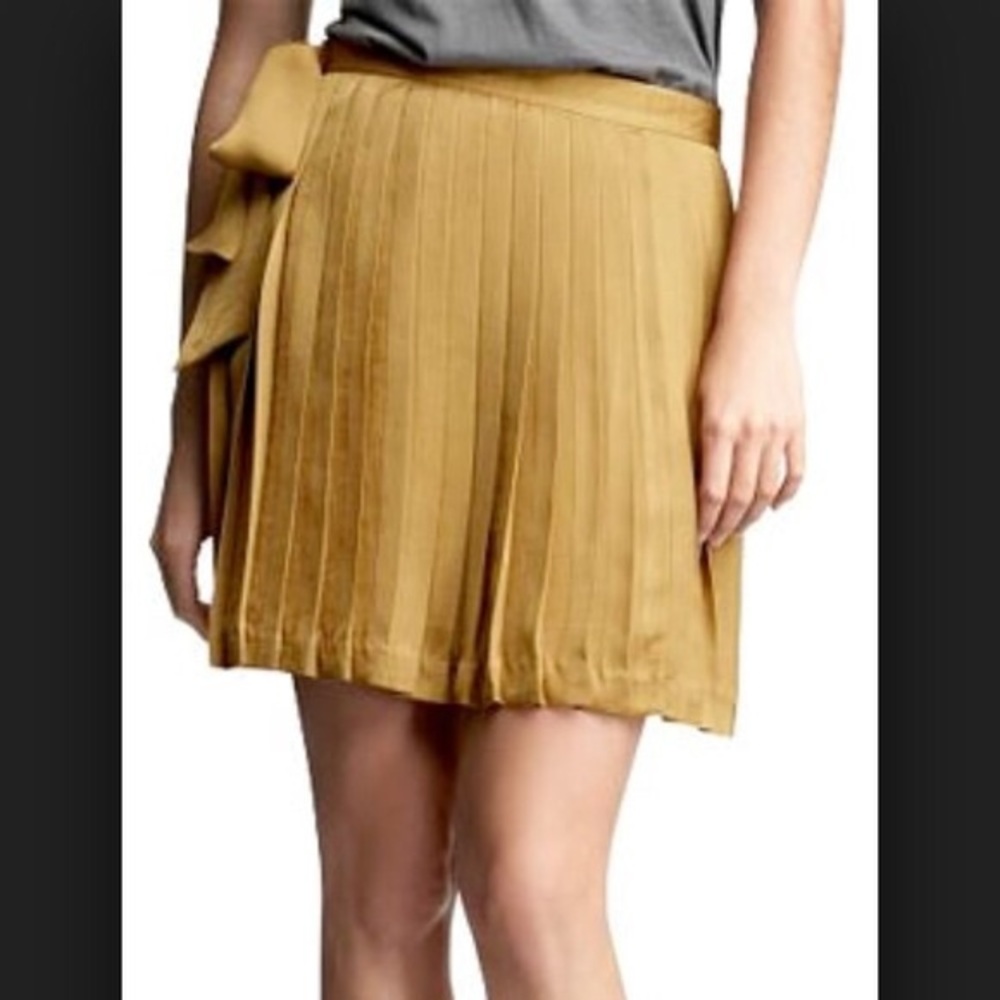 Gap Gold Pleated Skirt with Side Tie Bow